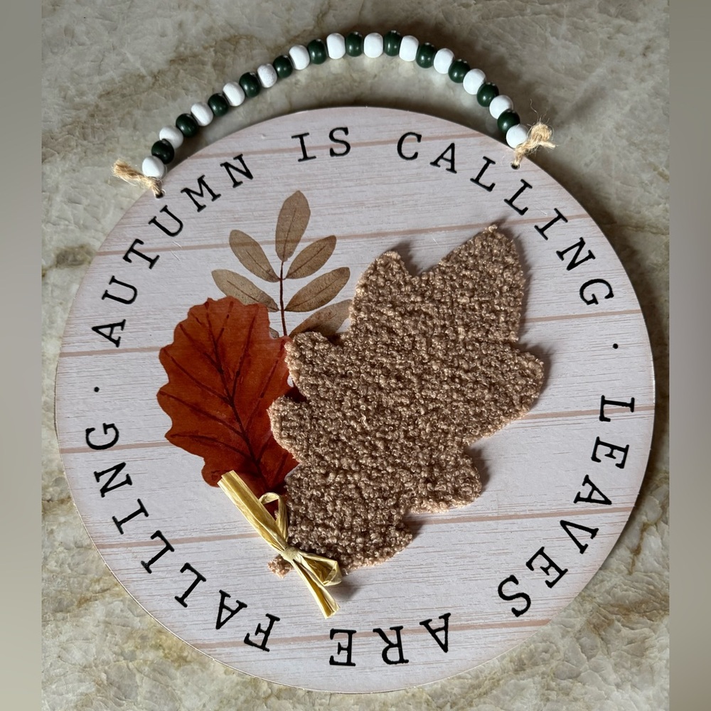 Autumn Leaves Hanging Sign with Beaded Accent